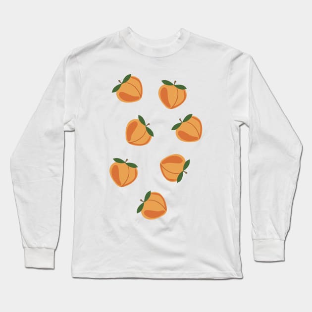 Juicy heart-shaped peaches, retro style print Long Sleeve T-Shirt by KINKDesign